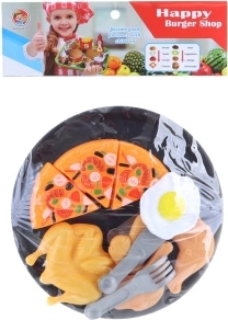 Set aus Plastiklebensmitteln mit Tablett für Kinder