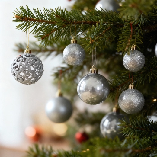 Set silberner Weihnachtskugeln mit Spitze, 101-teilig