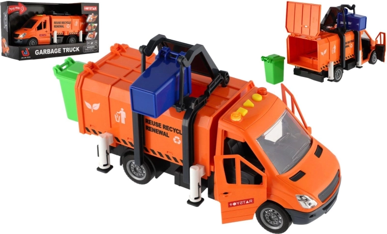 Müllwagen mit Schwungradantrieb mit Lichtern und Geräuschen 30 cm
