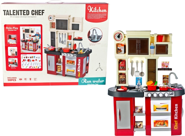 Kinderküche mit Spüle und fließendem Wasser mit Lichtern und Geräuschen