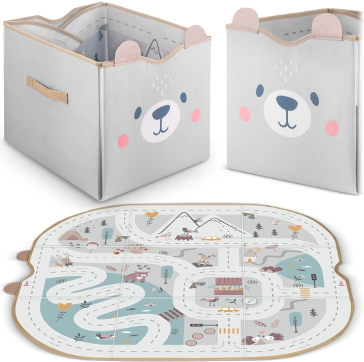 Textilkorb für Spielzeug und Spielmatte 2-in-1 – grau