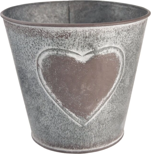 Dekorativer Blech-Blumentopf in Herzform grau/braun