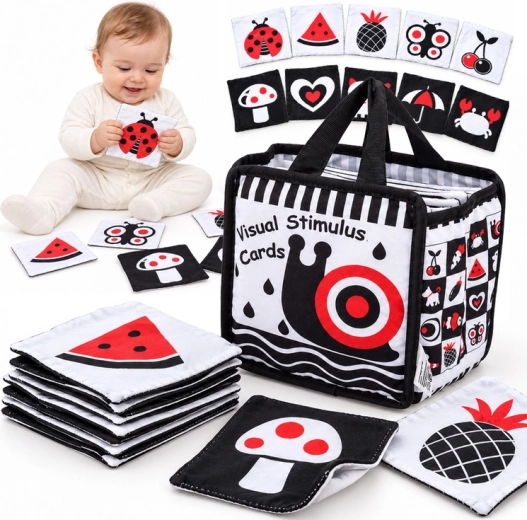 Kontrastreiche doppelseitige Sensorikkarten für Babys in einer Tasche