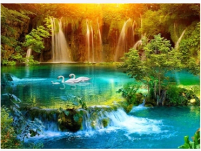 Diamant-Malerei Wasserfall im Tal 30 × 40 cm