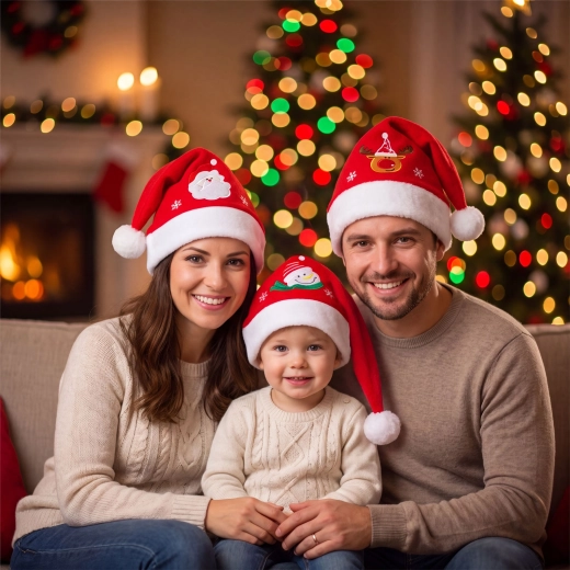 Weihnachtliche Nikolaus-Samtmütze mit Motiv – 1 Stück