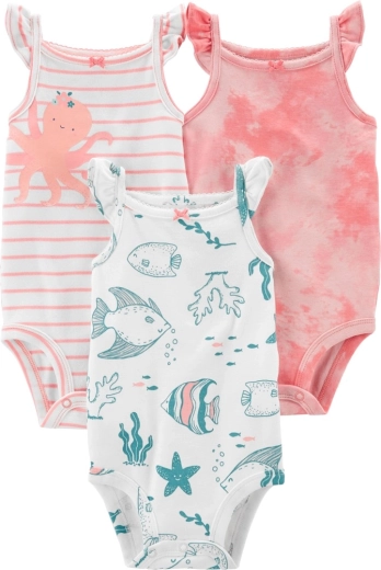 CARTER'S Baby-Bodys ohne Ärmel Pink Ocean 3 Stk. – Gr. 62