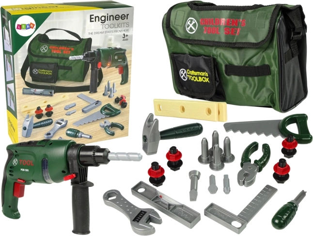 Kinder-Werkzeugset in Tasche mit Bohrmaschine, Hammer und Säge