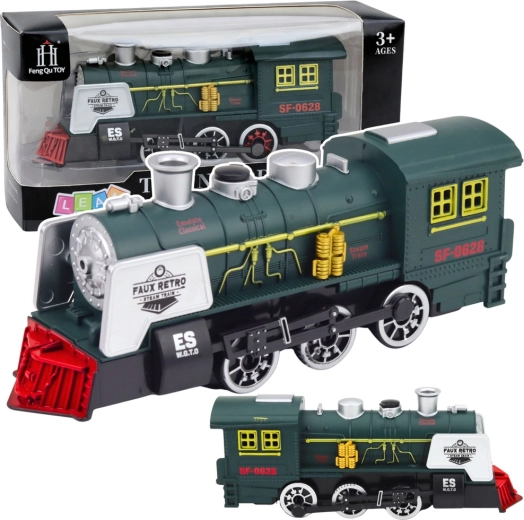 Klassische grüne Dampflokomotive mit Rauch, Licht, Sounds und Hindernissensor