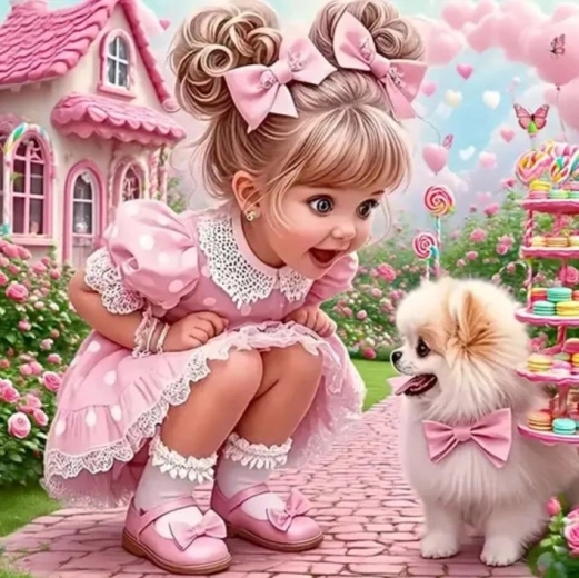 Norimpex Diamantmalerei Mädchen in Rosa mit Hund 30 × 40 cm