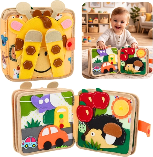 Sensorisches Filz-Bilderbuch mit Giraffe – edukatives Quiet Book für Kinder