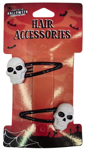 Halloween-Haarspangen mit Totenkopf-Motiv - 2 Stk.