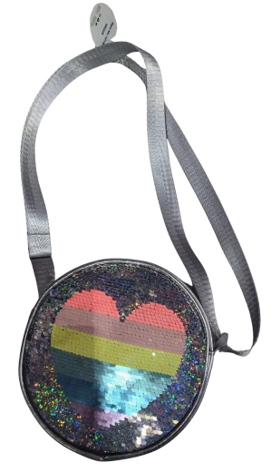 Rosa runde Kinderhandtasche mit Paillettenherz – 1 Stück
