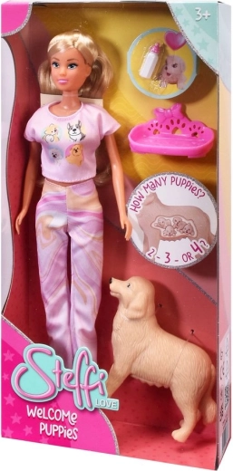 Steffi-Puppe mit Hündin und Welpen