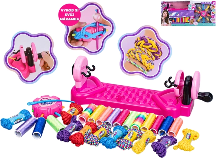 Set zum Knüpfen von Armbändern mit Webrahmen und bunten Schnüren