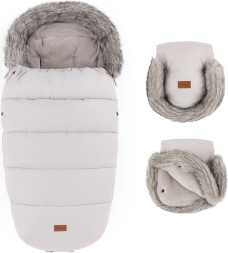 Petite&Mars Winterset Fußsack Comfy 4in1 + Kinderwagen-Handmuffe Furry champagne shower