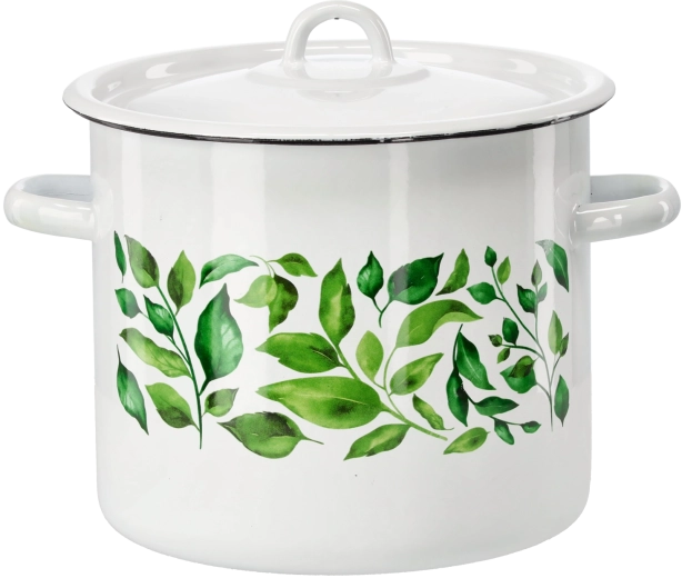 Emaillierter Topf 7 l 22 cm weiß Ficus mit Deckel