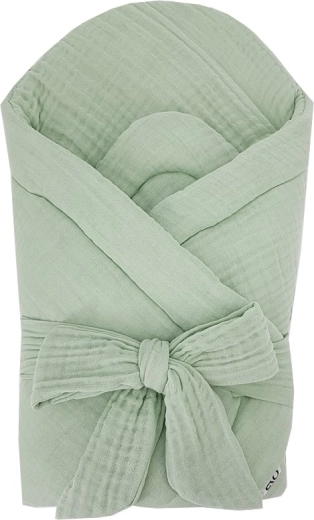 EKO Musselin-Wickeldecke mit herausnehmbarer Kokoseinlage und Schleife, Mint, 75 × 75 cm