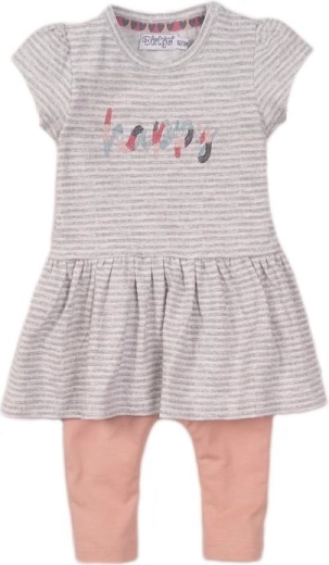Dirkje zweiteiliges Set aus Kleid und Leggings für Baby – Grau meliert und Dusty Pink