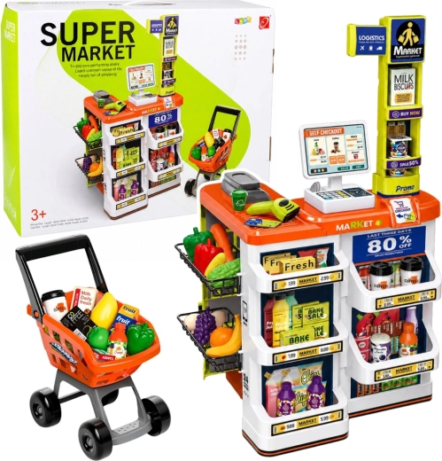 Kinder-Supermarkt mit Kasse, Scanner und Einkaufswagen (ca. 60 Teile)