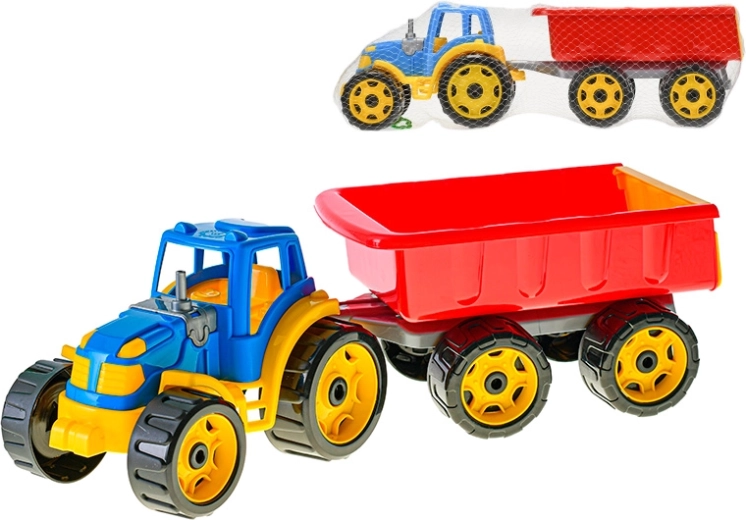 Blau-roter Traktor mit Kippanhänger 54 cm