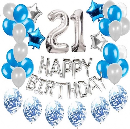 Ballon-Set zum 21. Geburtstag – silber und blau