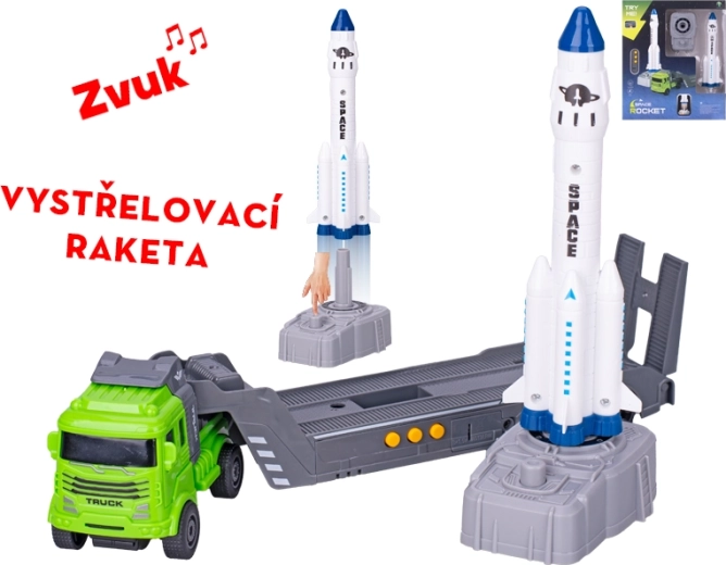 Lastwagen mit Schwungrad und Rakete mit Abschussvorrichtung, mit Geräuschen