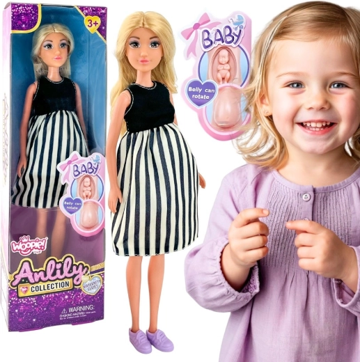 Woopie Royal schwangere Puppe Lily im schwarz-weiß gestreiften Kleid