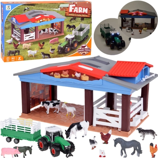 Kinderfarm mit Tieren, Traktor und Anhänger mit Licht und Sound