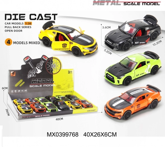 Metall-Sportauto 1:36 mit öffnenden Türen und Rückzugantrieb