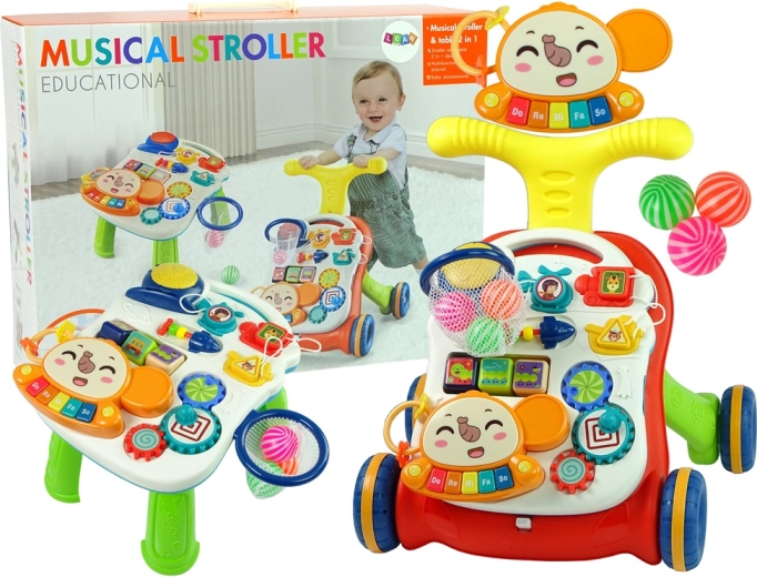 Interaktiver Lauflernwagen und Lerntisch 2-in-1 – rot