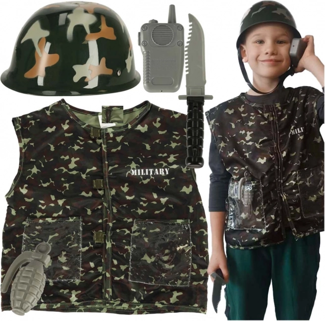 Kinder Militärkostüm mit Helm für Kinder 3-8 Jahre