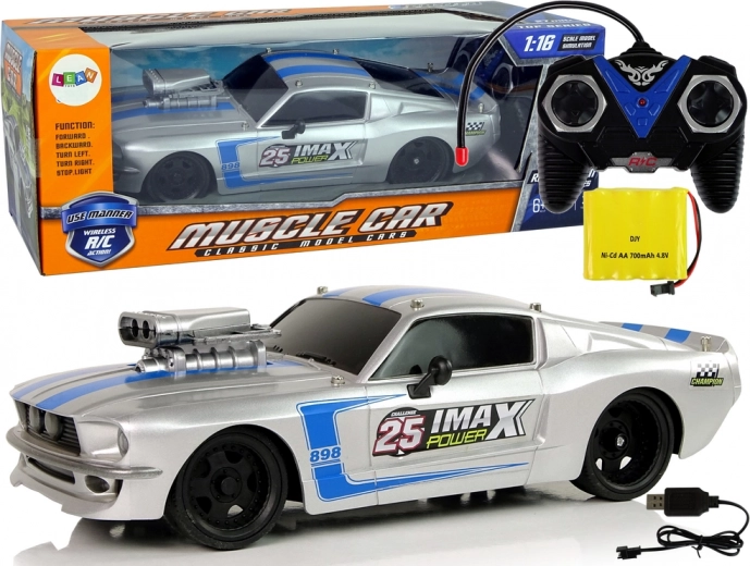 R/C Sportwagen 1:16 Silver Pilot Blue Stripes