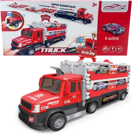 Feuerwehr-Truck 2-in-1 mit Licht, Sound und 6 Autos