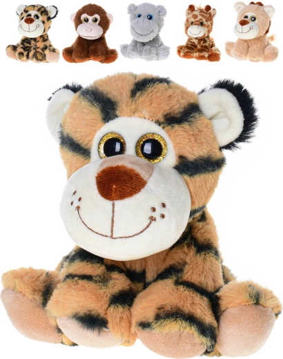 Plüsch-Safari-Tier sitzend 14 cm mit glitzernden Augen – 1 Stück