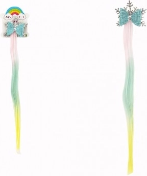 Haarspange Flocke mit Regenbogenzopf und Schleife