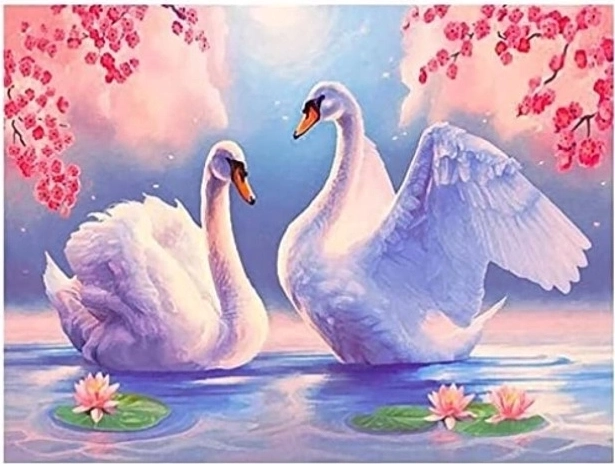 Diamantmalerei Schwäne zwischen Lilien 30 × 40 cm