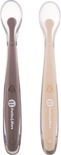 Petite&Mars Silikonlöffel mit Reiseetui Take&Match Sand Cocoa, 2 Stk.