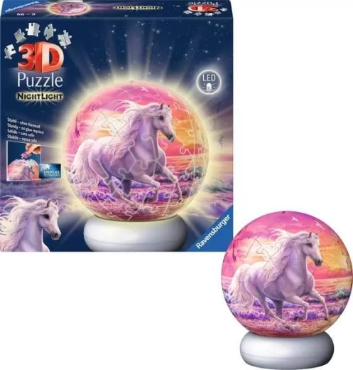 Ravensburger Leuchtendes 3D-Puzzle Kugel Pferd – Night Edition, 72 Teile