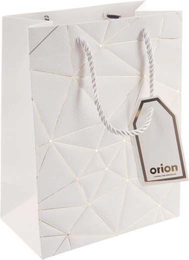 Geschenkpapiertüte mit Karomuster, weiß, 18 × 10 × 23 cm