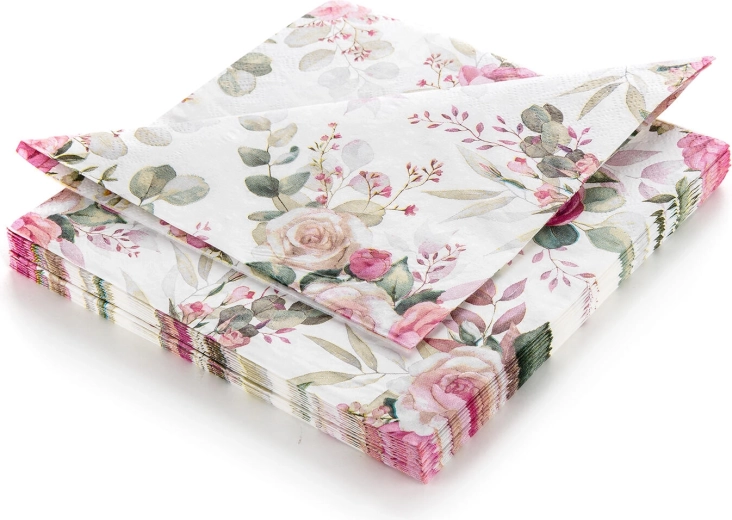Papierservietten mit Rosen Pink Rose 33 × 33 cm, 3-lagig, 20 Stk.