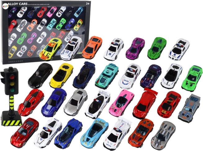 Set Aluminium-Automodelle in Box 30 Stück Sportwagen Polizeiautos