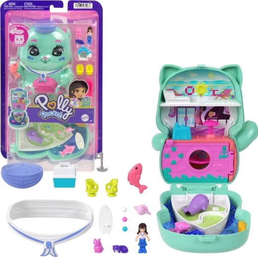 Polly Pocket kompakte Spielwelt Katzenkreuzfahrt mit Figuren und Zubehör