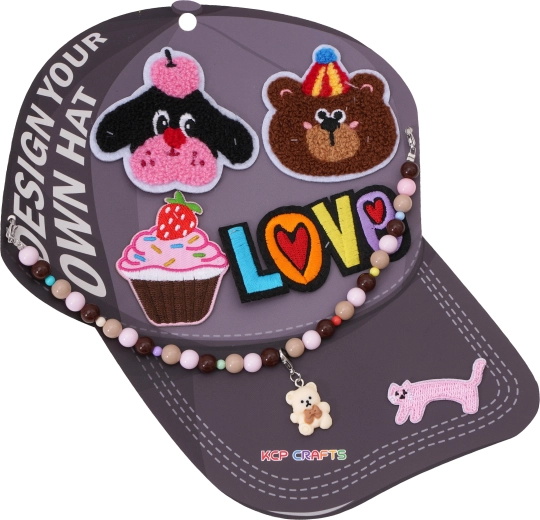 Dekorations-Accessoires für eine Cap – Hündchen und Schriftzug Love mit Perlenkette - 1 Stück
