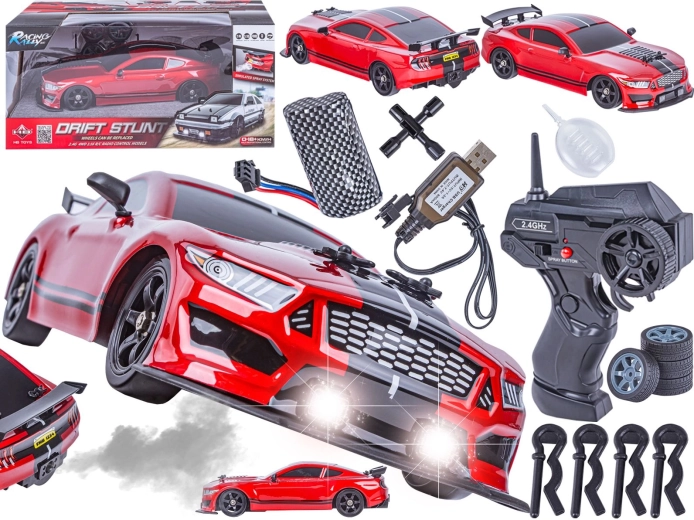 Ferngesteuertes Drift-Auto Mustang 1:16 2,4 GHz 4WD mit Dampfeffekt und LED-Lichtern – 1 Stück