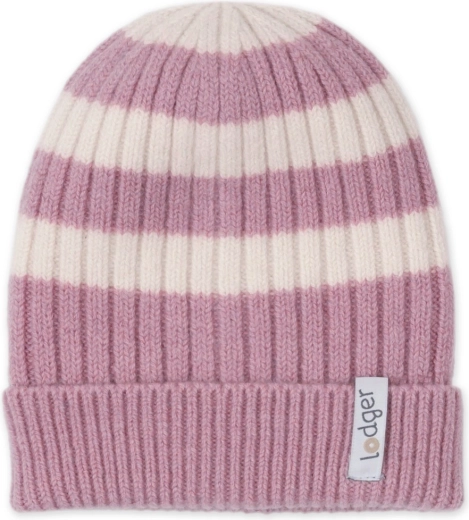 Lodger gestrickte Merino-Mütze Stripe Mauve (6–12 Monate)