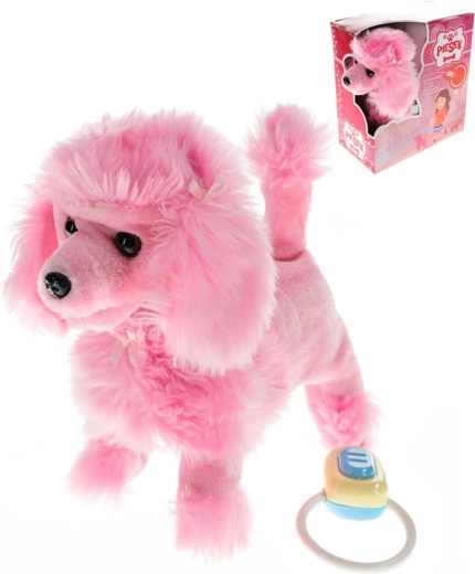 Plüsch-Hündchen Pudel in Rosa an der Leine mit Sound 23 cm