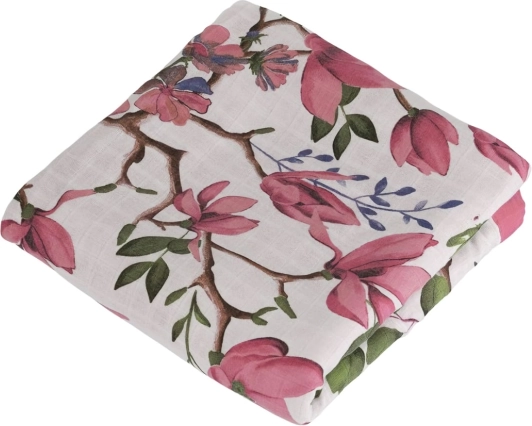 Bambus-Musselin-Decke Magnolia Lovebirds 106x106 cm