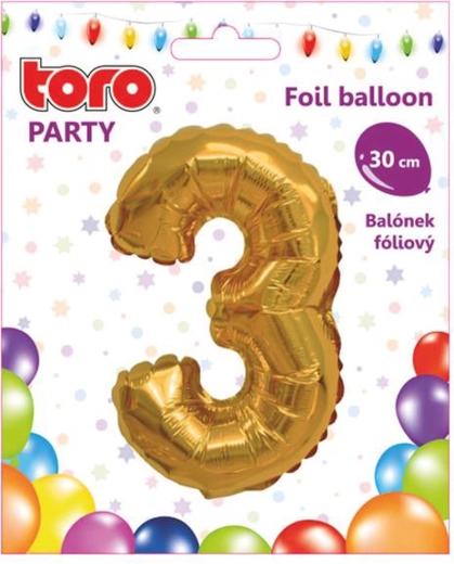 Folienballon Zahl 3, 30 cm, gold TORO