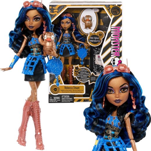 Monster High Puppe Robecca Steam 26 cm Creeproduction mit Zubehör und Haustier Captain Penny
