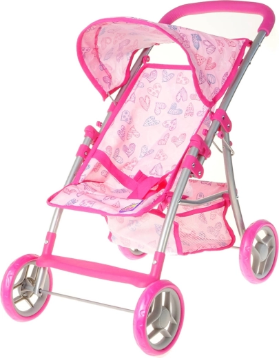 Puppen-Buggy in Rosa mit Herzen und Korb